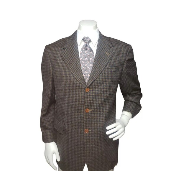 LBM BIANCHI Bozzella & Lesna Italian Blazer Glen Check Wool Silk Men 40R - Picture 1 of 15